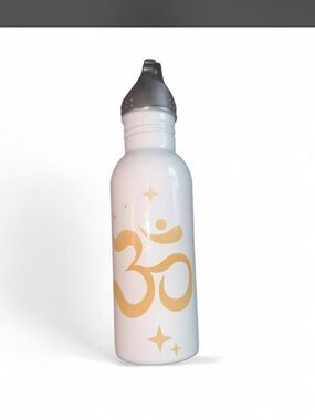 White Water Bottle with Gold Om Symbol and Stars